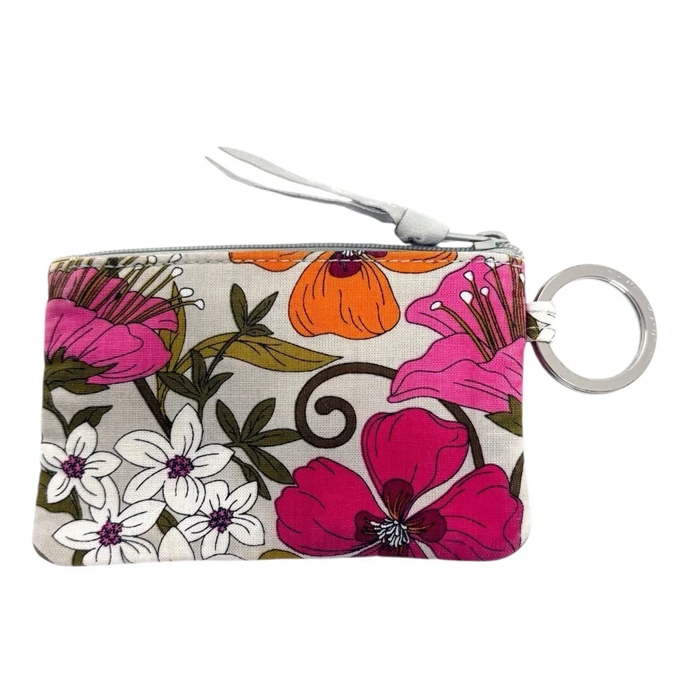 Vera Bradley Key & ID Card Holder Floral Pink/Orange/White GUC